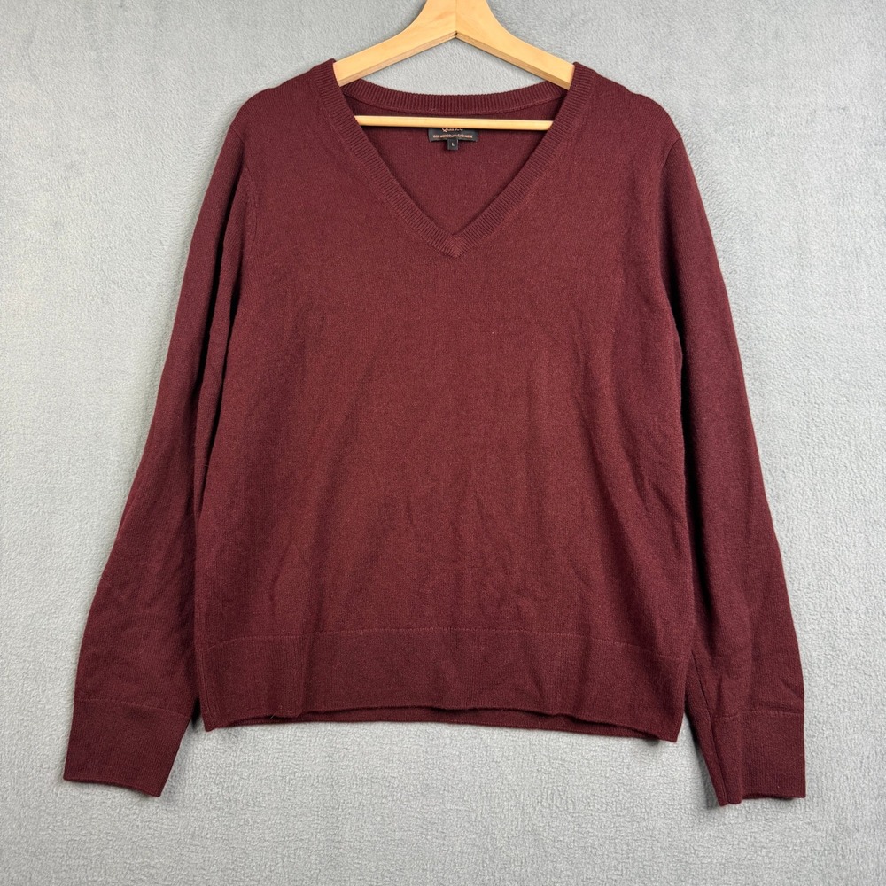 Quince Mongolian Cashmere V-Neck Sweater Burgundy Dark Red Men's Large Long sl